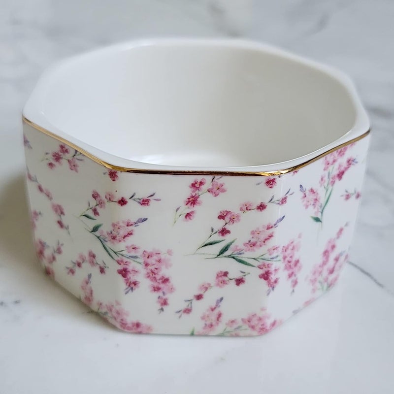 LEAZUL Ceramic Paper Clip Holder Gold Line Paper Clip Dispenser Organizer for Desk Cute Floral Pattern Office Binder Clip Holder Bobby Pin and Hair Clip Holder Gift for Office Pink Flowers - Image 5
